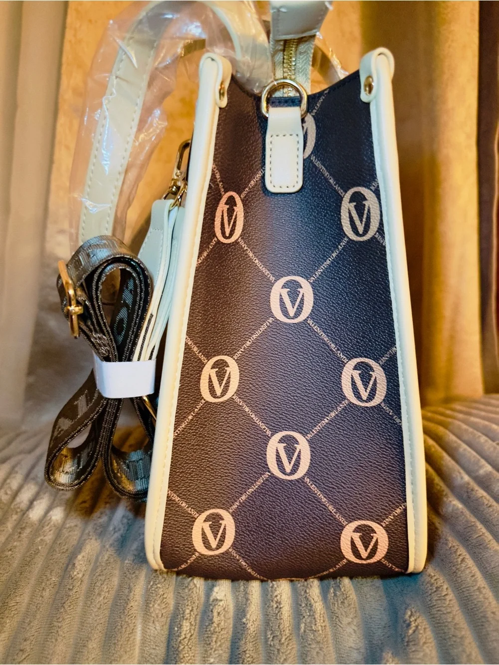 Valentino Orlandi Brown & Cream Monogram Vegan Leather Tote Bag